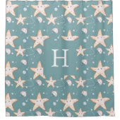 Rotbarsch-Qualle, grün, dunkel, Cyan-Monogramm Duschvorhang (Vorderseite)