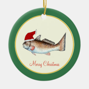 Rotbarsch-Weihnachtsmannmütze-Weihnachten auf Gr Keramikornament
