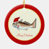 Rotbarsch-Weihnachtsmannmütze-Weihnachtsrot Keramikornament (Hinten)