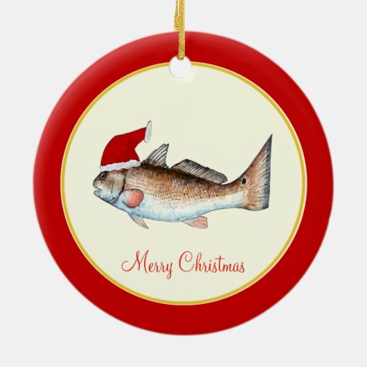 Rotbarsch-Weihnachtsmannmütze-Weihnachtsrot Keramikornament (Hinten)