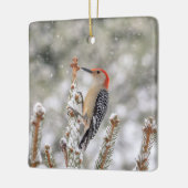 Rotbauchspecht im Schnee Keramikornament (Links)