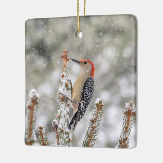 Rotbauchspecht im Schnee Keramikornament (Links)