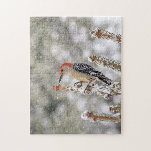 Rotbauchspecht im Schnee Puzzle (Vertikal)