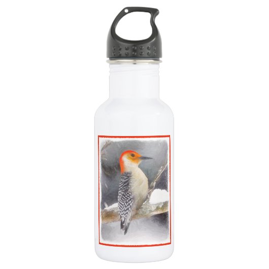 Rotbauchspecht Malerei Originale Vogelkunst Edelstahlflasche (Vorderseite)