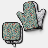 Rotbeerbaum, William Morris Ofenhandschuh & Topflappen-Set (Vorderseite/Rückseite)