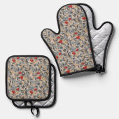 Rotbeerbaum, William Morris Ofenhandschuh & Topflappen-Set (Vorderseite/Rückseite)