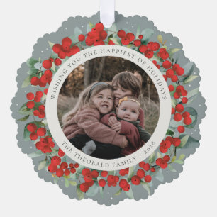 Rotbeerige + Eukalyptus-Festtagskranz Foto  Ornament Karte