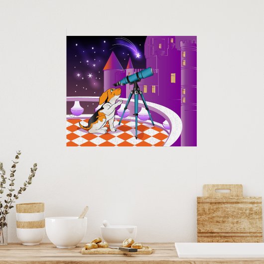 Rotbeige Welpe und Teleskop Poster (Küche)