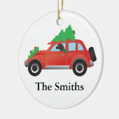 Rotbein-Hund Fahren eines Weihnachtswagens Keramik Ornament (Links)