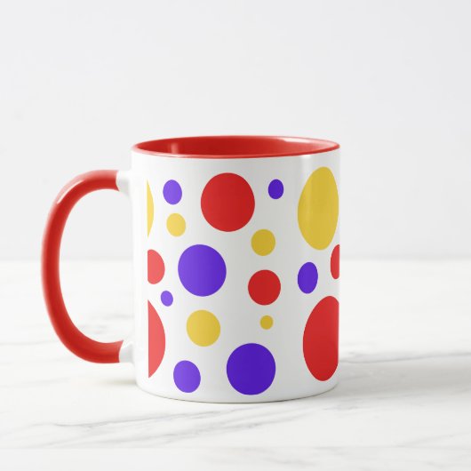 Rotblaue gelbe Kreise Punkte Tasse (Links)