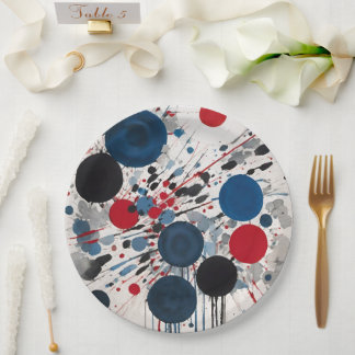 Rotblaue und graue Kreise und farbige Tropfen Pappteller