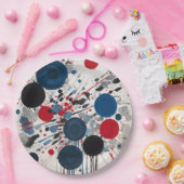 Rotblaue und graue Kreise und farbige Tropfen Pappteller (Party)