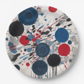 Rotblaue und graue Kreise und farbige Tropfen Pappteller (Vorderseite)