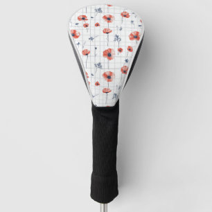 Rotblütenmuster auf weißem Grund Golf Headcover