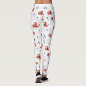 Rotblütenmuster auf weißem Grund Leggings (Rückseite)