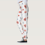 Rotblütenmuster auf weißem Grund Leggings (Links)