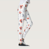 Rotblütenmuster auf weißem Grund Leggings (Rechts)