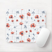 Rotblütenmuster auf weißem Grund Mousepad (Mit Mouse)