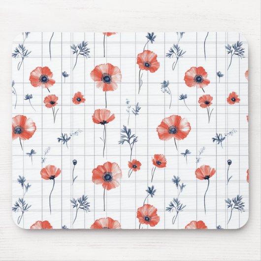 Rotblütenmuster auf weißem Grund Mousepad (Vorne)