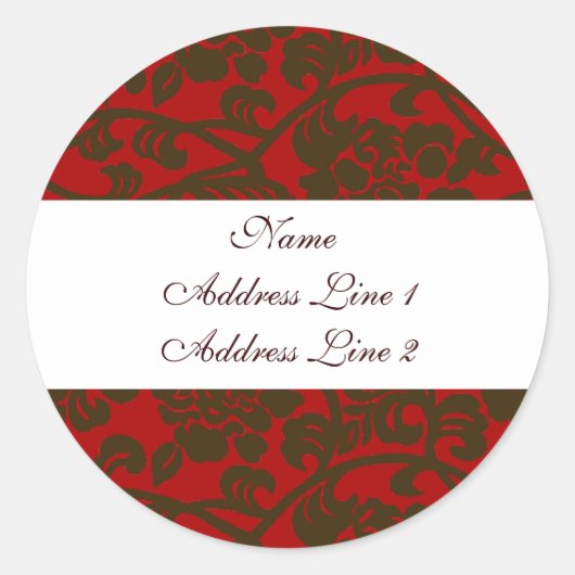 Rotbraune Damast-Adressen-Etiketten Runder Aufkleber (Vorderseite)