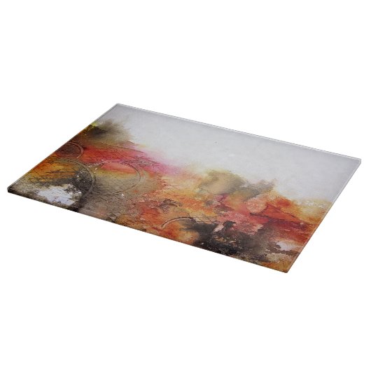 Rotbraune orange weiße moderne abstrakte Kunst Schneidebrett (Ecke)