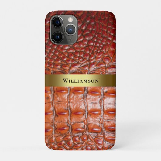 Rotbraune Reptilien Digital Leather Gold Metal Case-Mate iPhone Hülle (Rückseite)