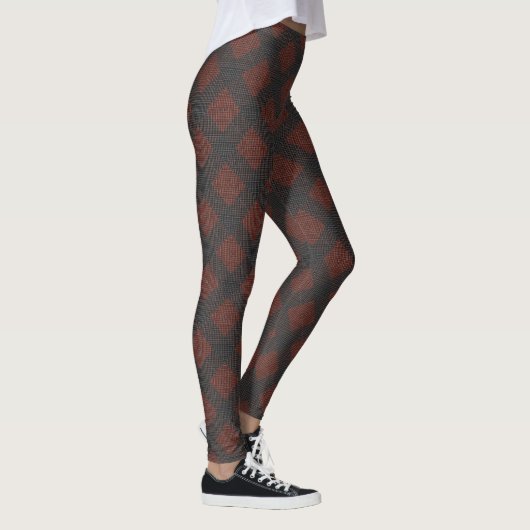 rotbraune und schwarz geneigte Quadrate oder Schac Leggings (Rechts)