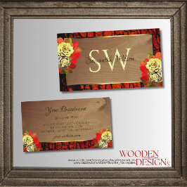 Rotbrauner Baum Bark Wood Grain Initials floral Visitenkarte