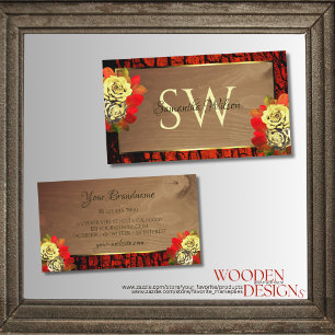 Rotbrauner Baum Bark Wood Grain Initials floral Visitenkarte