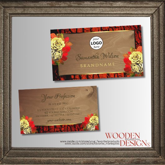 Rotbrauner Baum Bark Wood Grain Logo Floral Visitenkarte