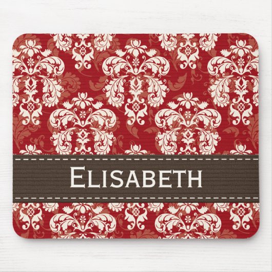 Rotbrauner Sahnedamast Mousepad (Vorne)