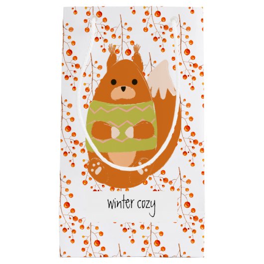 Rotbraunes Eichhörnchen in einem grünen Pullover Kleine Geschenktüte (Vorderseite)