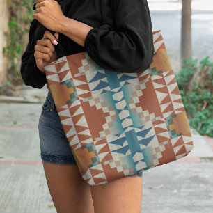 Rotbraunes Terrakotta-Tealblau-Tribal-Art-Muster Tasche