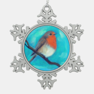 Rotbrust-Keramik Schneeflocken Zinn-Ornament