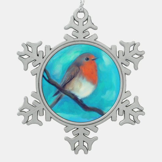 Rotbrust-Keramik Schneeflocken Zinn-Ornament (Vorderseite)