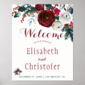 Rotburgunder-Bouquet Winterhochzeit Begrüßungszeic Poster (Vorne)