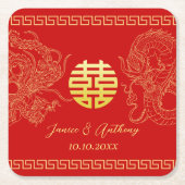 Rotchinesischer Hochzeitdrache Phoenix-Empfang Rechteckiger Pappuntersetzer (Vorderseite)