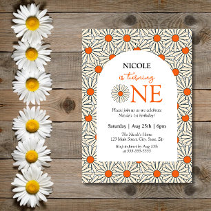 Rotdish Orange Daisies Floral Arch 1. Geburtstag Einladung
