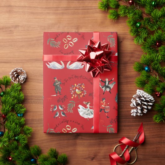 Rote 12 Tage Weihnachtsfeier Geschenkpapier (Feiertagsgeschenk)