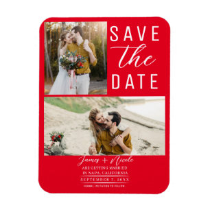 Rote 2 Fotos Save the Date Hochzeit Magnet