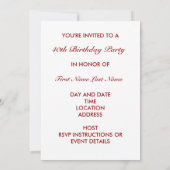 Rote 40. Geburtstagsfeier Party Einladung (Rückseite)