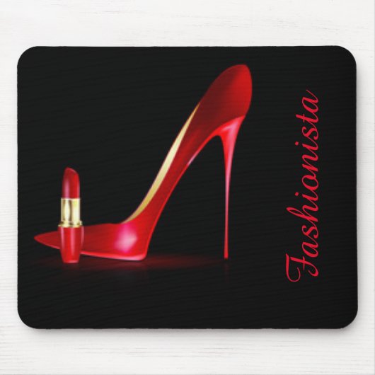 Rote Absatz-Lippenstift-Typografie Mousepad (Vorne)