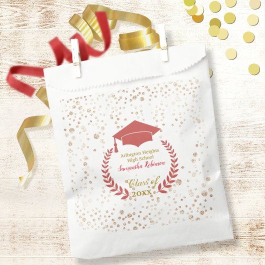 Rote Abschlussmütze und Lorbeer-Abschlussfeier Geschenktütchen
