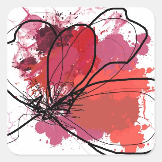 Rote Abstrakte Brush Splash Blume .JPEG Quadratischer Aufkleber (Vorderseite)
