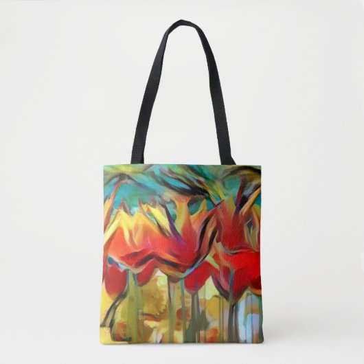 Rote abstrakte gemalte Tulpen, Blumen, Tasche (Vorderseite)