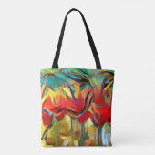 Rote abstrakte gemalte Tulpen, Blumen, Tasche (Rückseite)