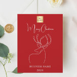 Rote abstrakte Rentiere Weihnachtskarte<br><div class="desc">Roter Hintergrund und ein weißer abstrakter Rentier. Personalisieren und fügen Sie Ihr Firmenlogo,  Ihren Namen und Ihr Jahr hinzu. Text: Frohe Weihnachten. Zurück: Fügen Sie Ihre Nachricht hinzu. 1 Blatt = 1 Einladung mit Druckkante bis Kante.</div>