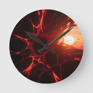 Rote Adern Sonnenuntergangs-Abgrund Runde Wanduhr