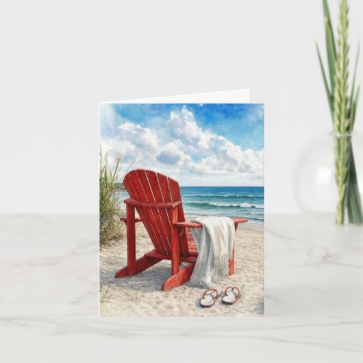 Rote Adirondack-Strandliege mit Flip-Flops Karte (Vorderseite)