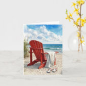 Rote Adirondack-Strandliege mit Flip-Flops Karte (Gelbe Blume)